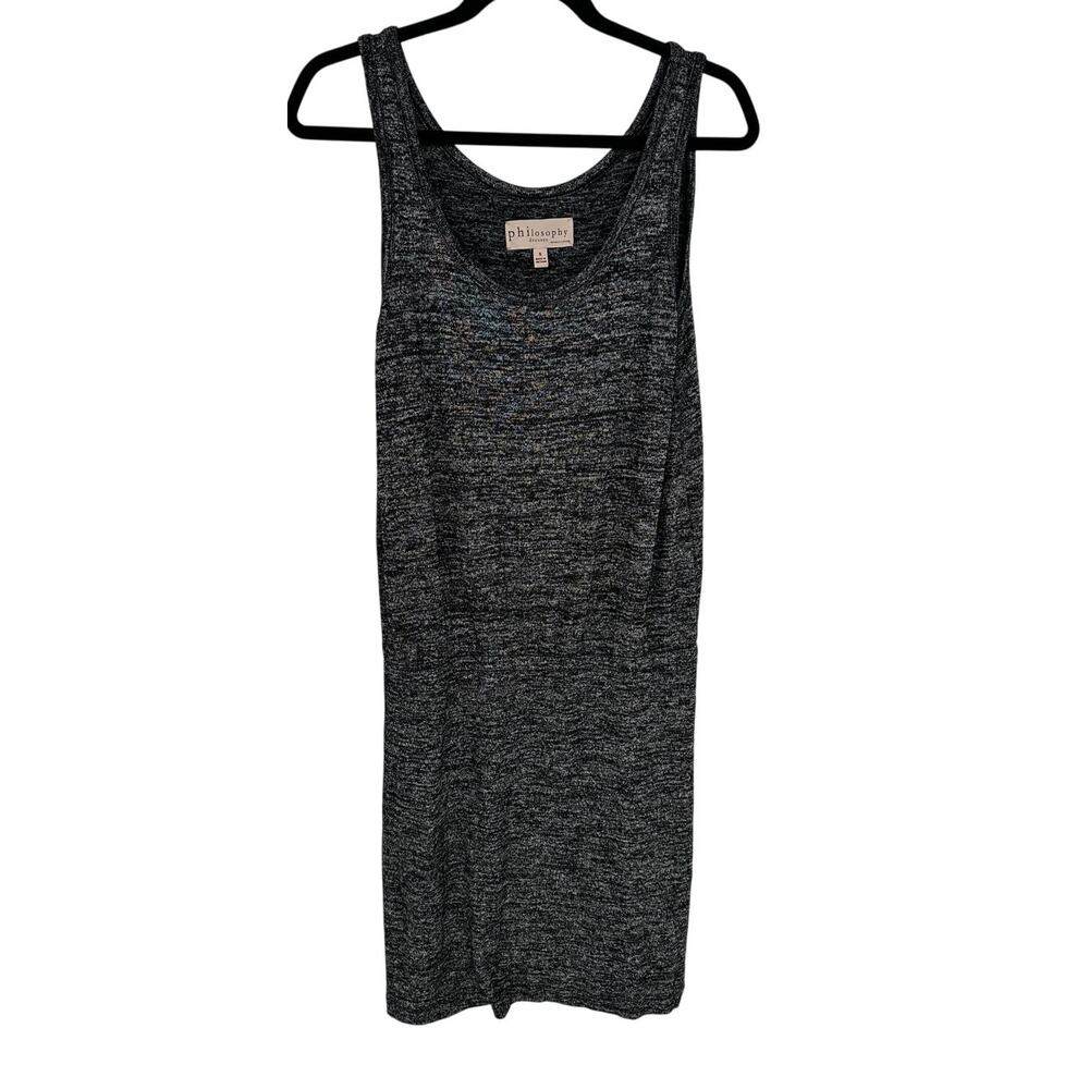 Philosophy Black Heathered Midi Dress Sleeveless Drawstring Waist Casual Small S
